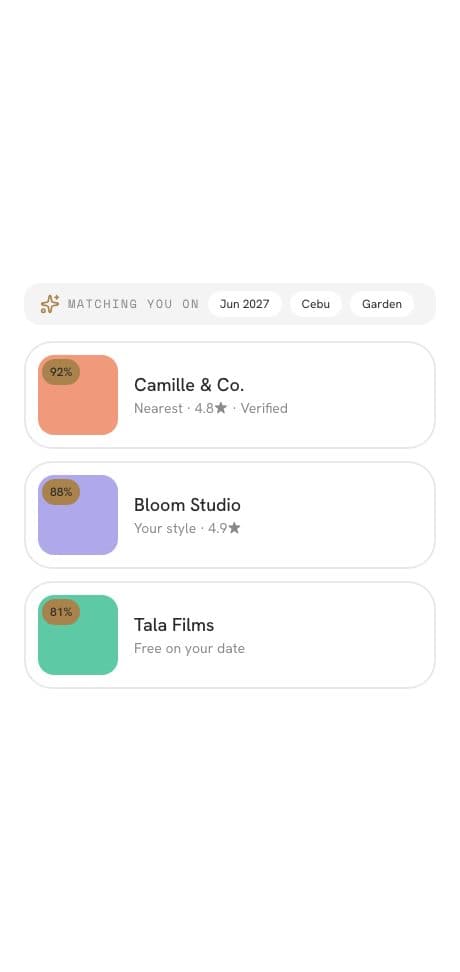 Setnayan AI — three vendors ranked by how well they match