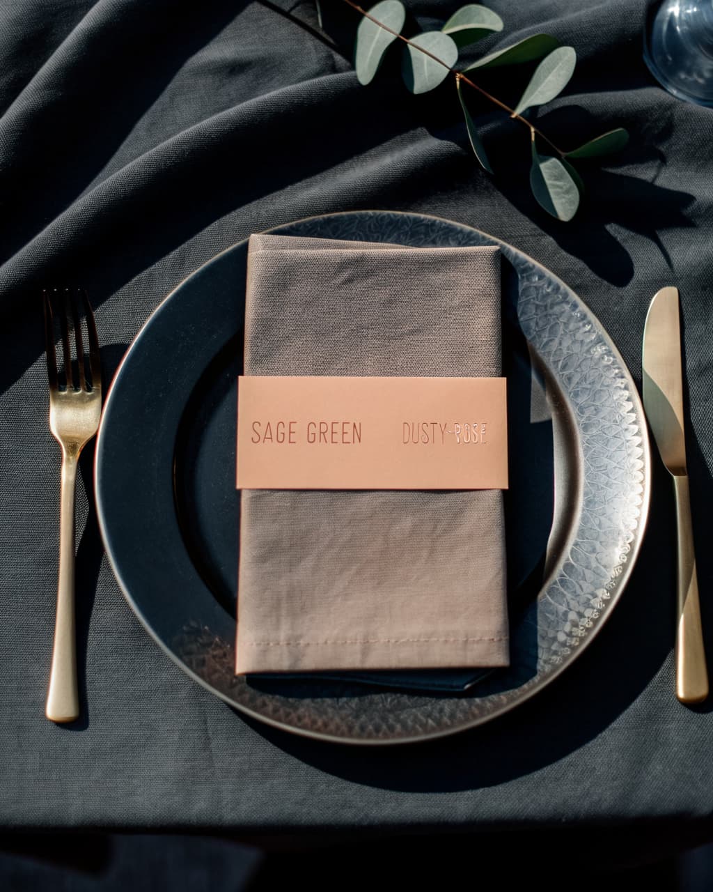 A printed place card on a table setting